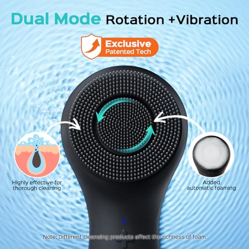 COSLUS Face Scrubber Facial Cleansing Brush for Men and Women: 2 in 1 Spin and Vibration Technology, Silicone Electric E